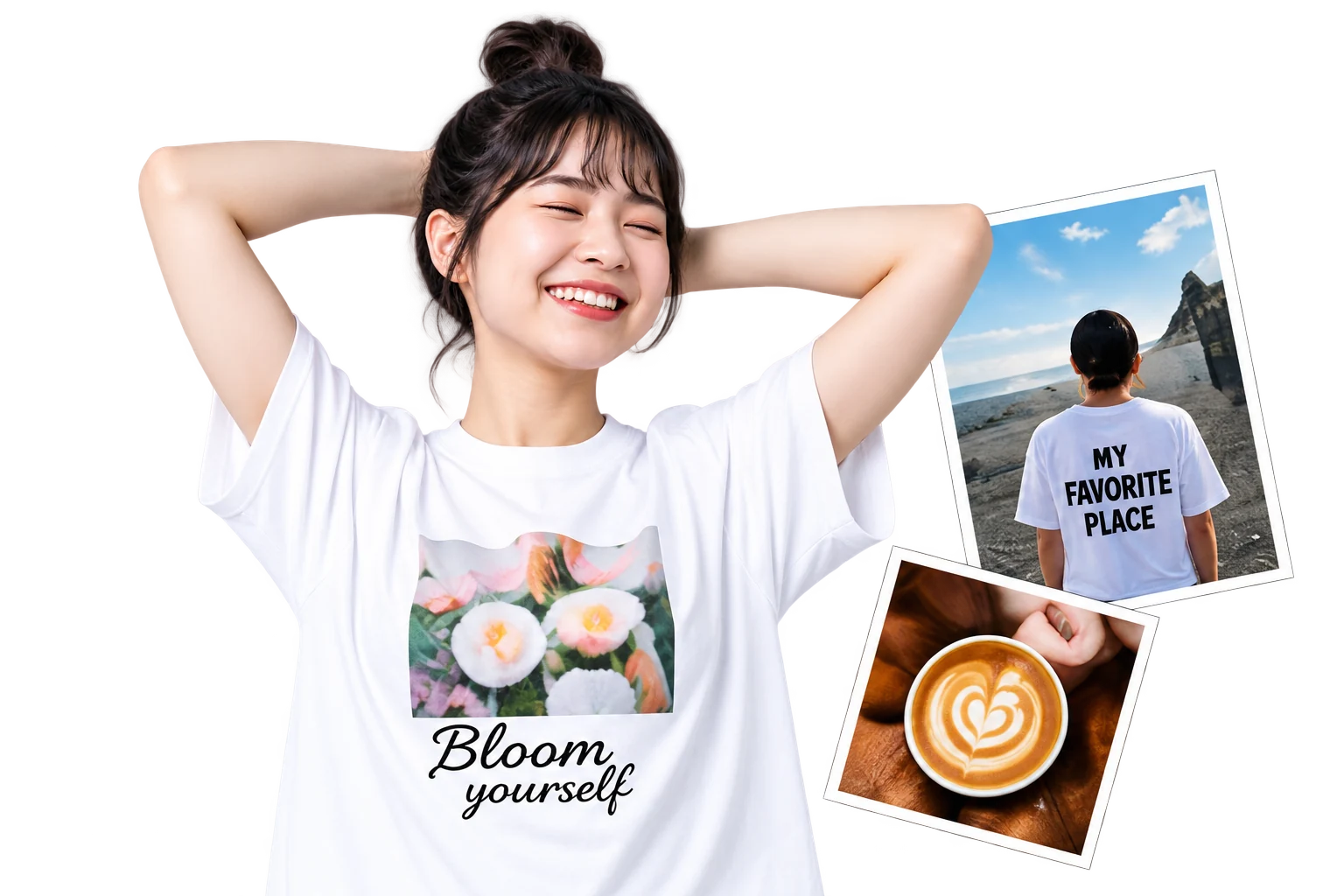 自分の好きな花をプリントしたTシャツの着用イメージ
