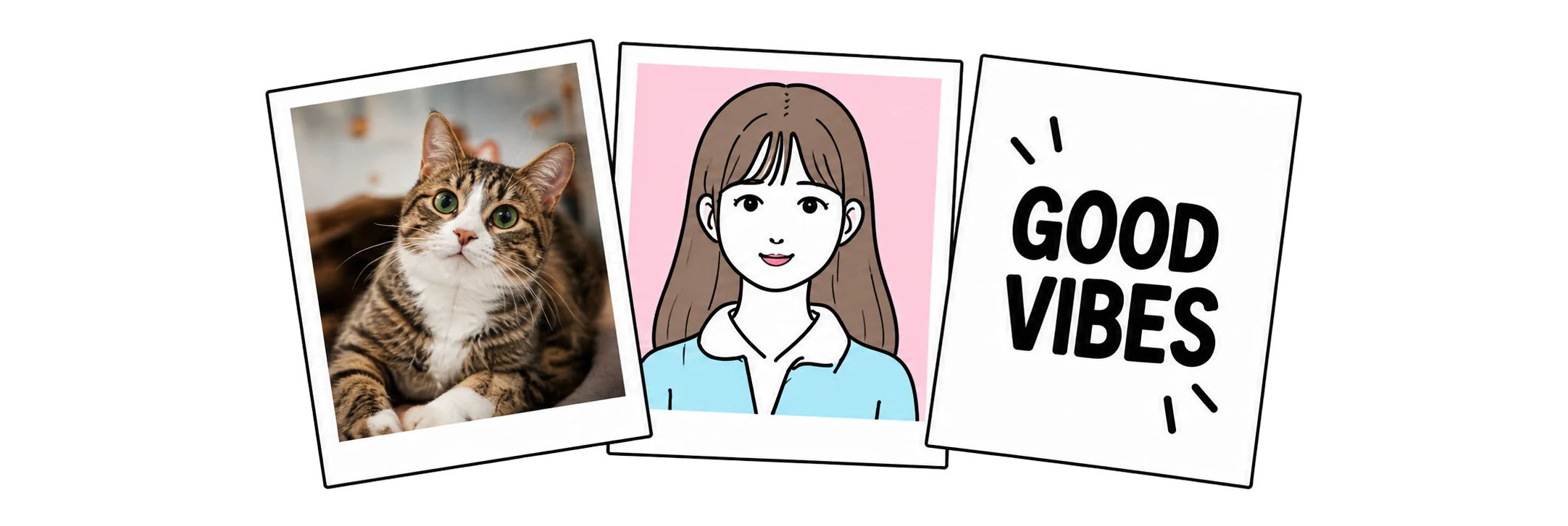 写真、イラスト、文字の3種類のデザイン例
