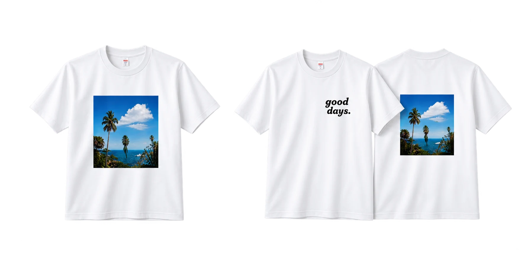 白いTシャツへの前面印刷と前面・背面印刷のデザイン例